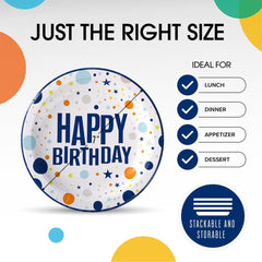 7 In. Blue Birthday Print Paper Plates - 50 Ct.