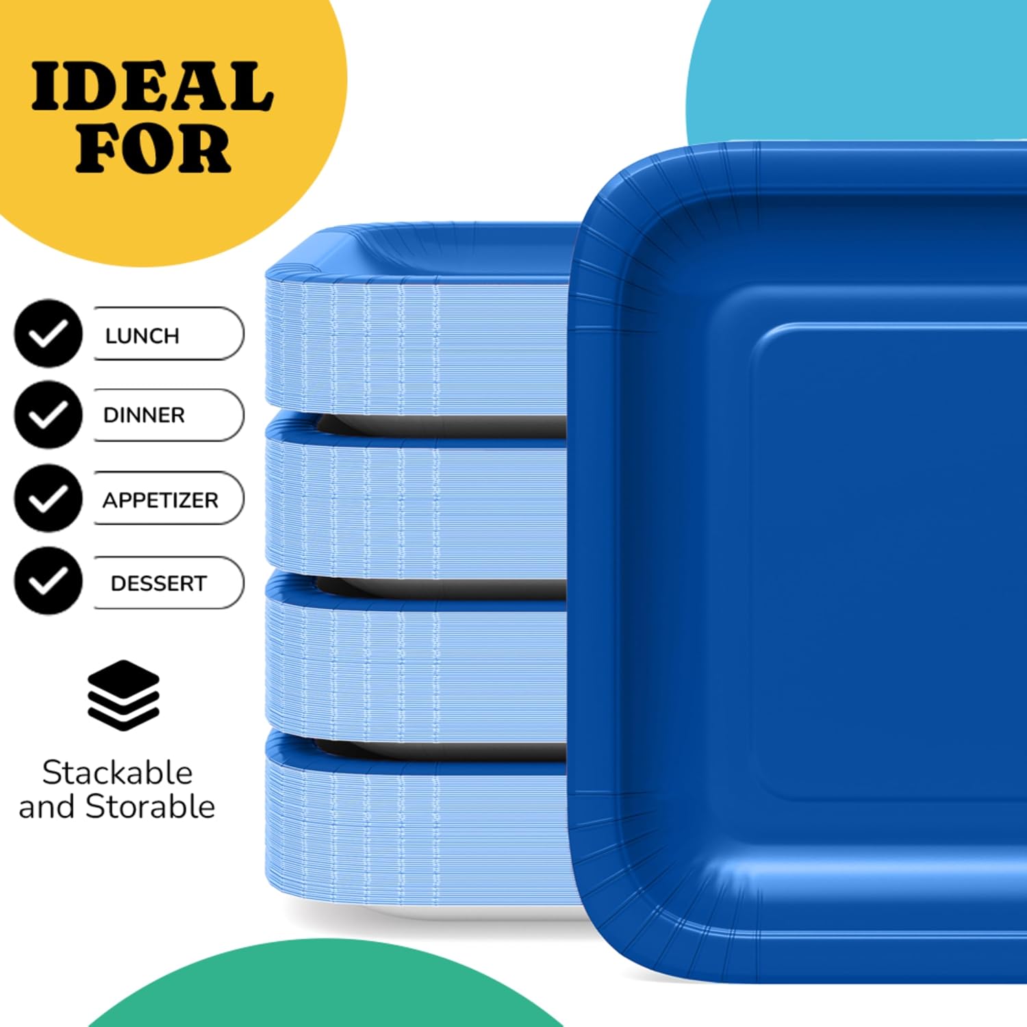 9 In. Dark Blue Square Paper Plates - 50 Ct.