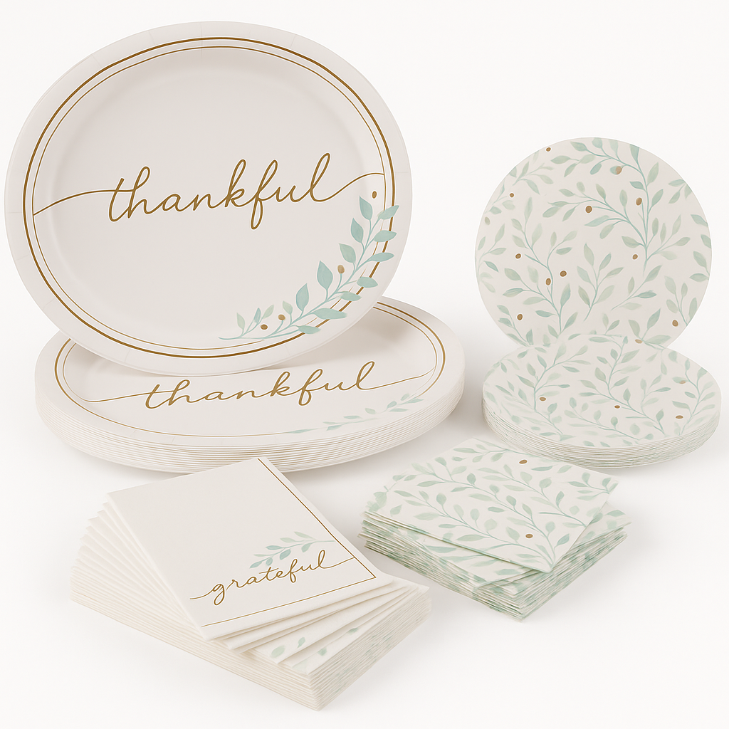 Simply Thankful 12" Oval Paper Plates - Perfect for Thanksgiving