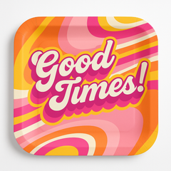 Summer Throwback 70's Style Square Paper Plates, 10-Inch, 20-Count