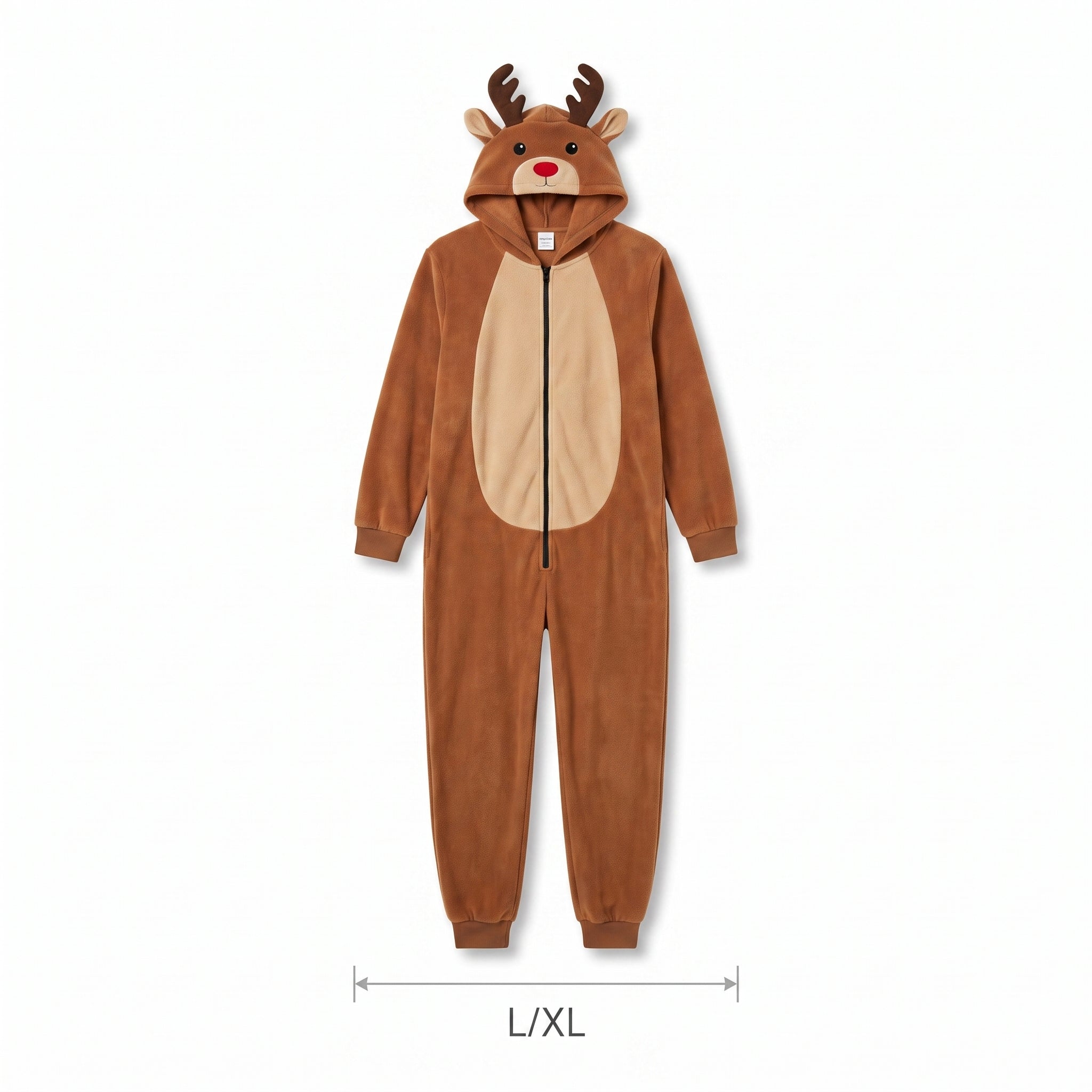 Adult Reindeer Fleece Jumpsuit with Hood - L/XL Size