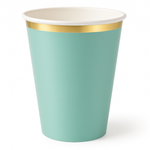 Elegant Gold Rimmed Mint Paper Cups - 12oz