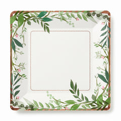 Love & Leaves Metallic Floral Dessert Plates - 7" Square, 8 Pack