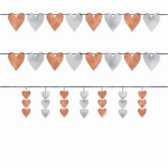 Elegant Rose Gold & Silver Heart Garland Banners - 2 Pack