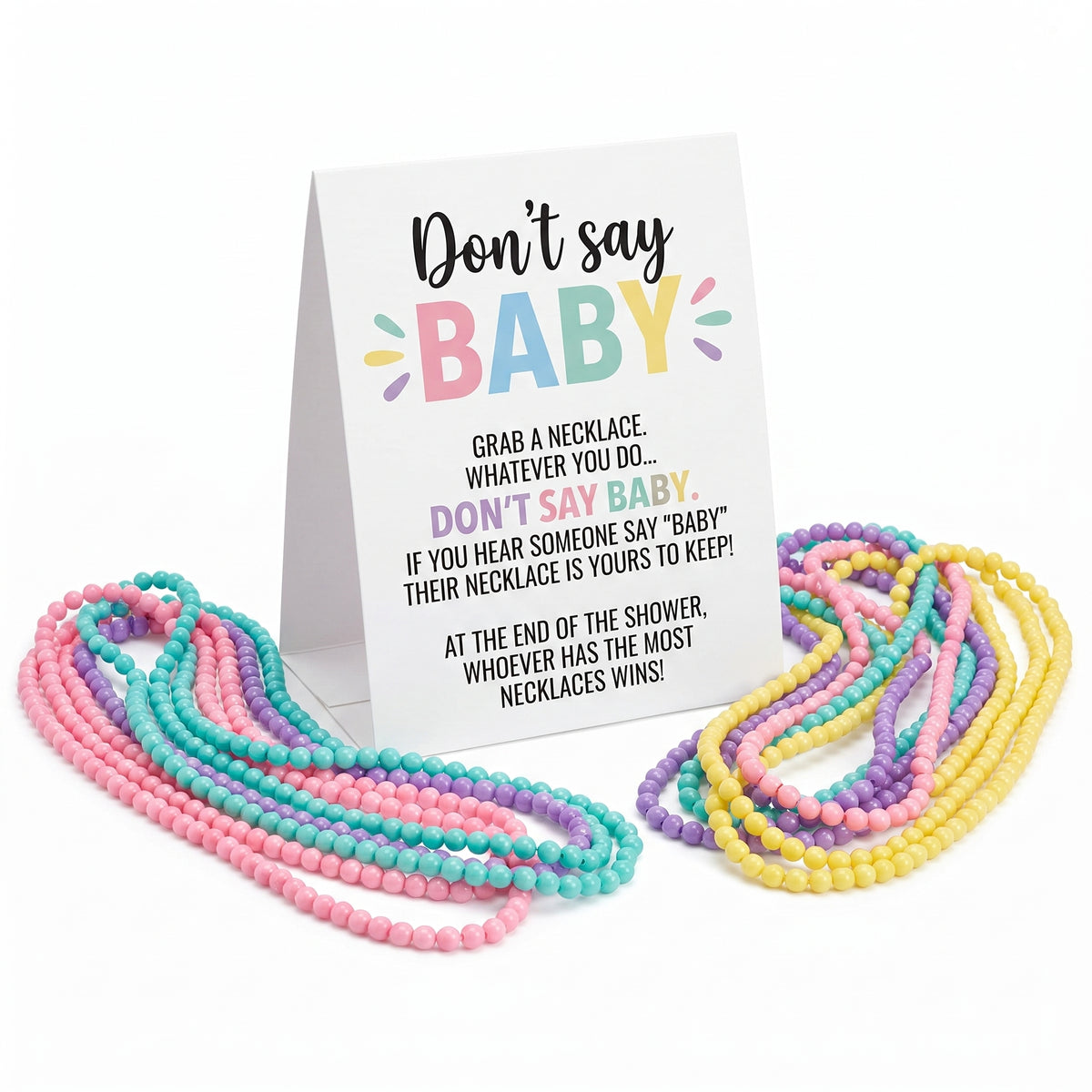 "Don't Say Baby" Pastel Bead Necklace Game for Baby Showers