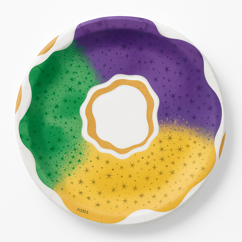 King Cake Masquerade Dessert Plates - 6.75" Round Paper Plates