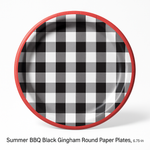 Summer BBQ Black Gingham Round Paper Plates, 6.75-Inch, 20-Count
