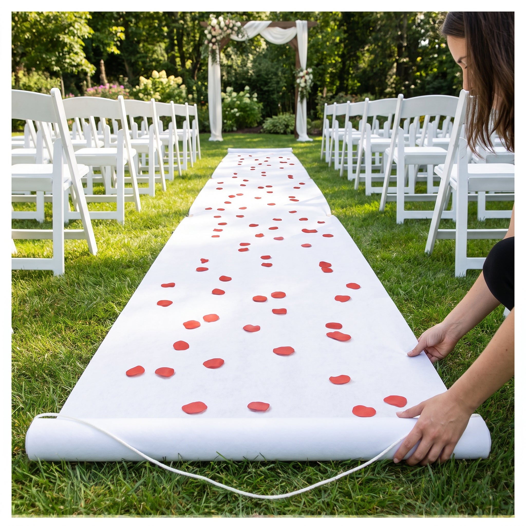 Elegant White Wedding Aisle Runner with Floral Design - 3x100 ft