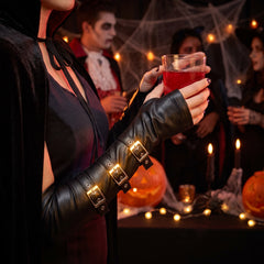 Gothic Buckled Arm Warmers - Black Halloween Costume Accessory