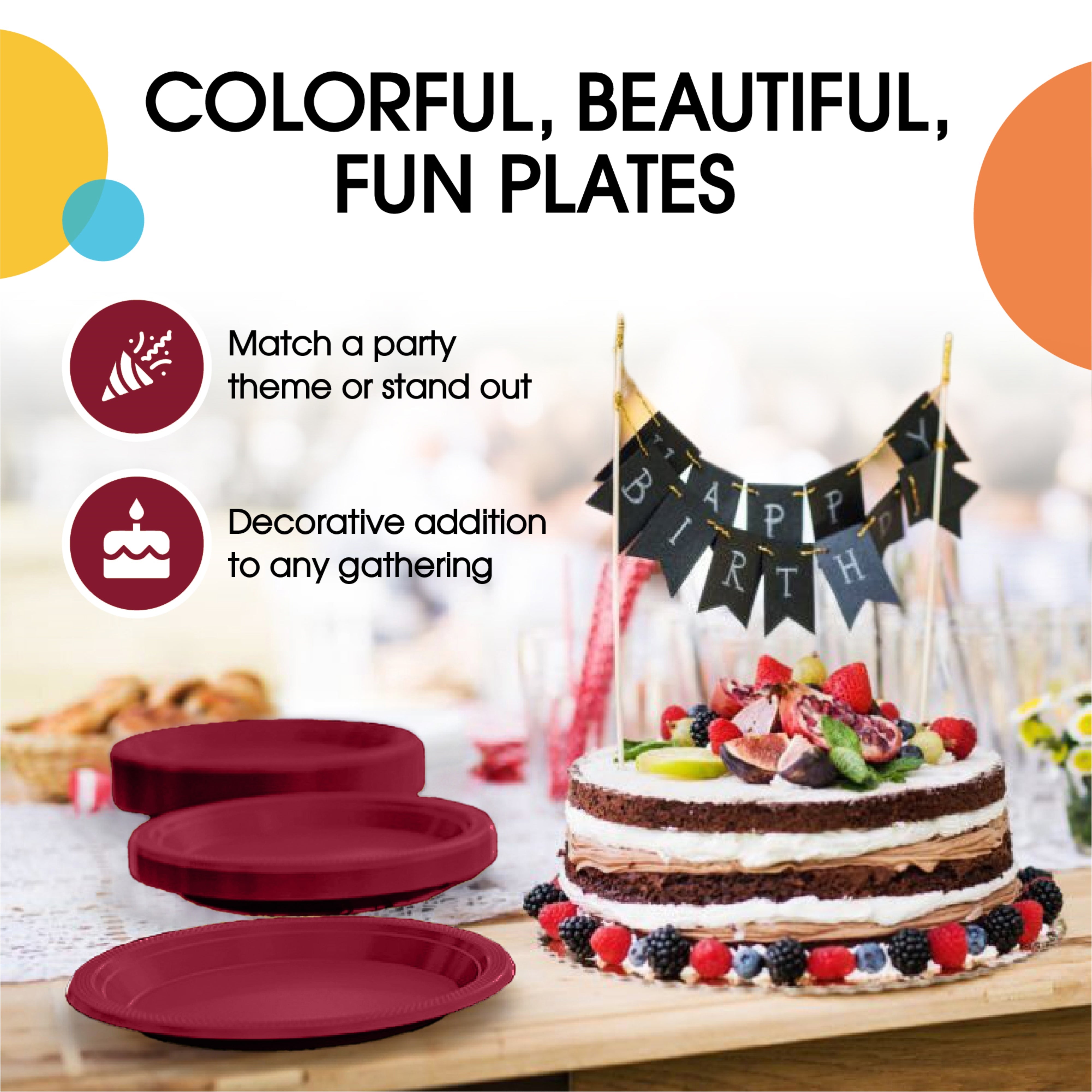 100 Pack Plate Burgundy 7 Inch