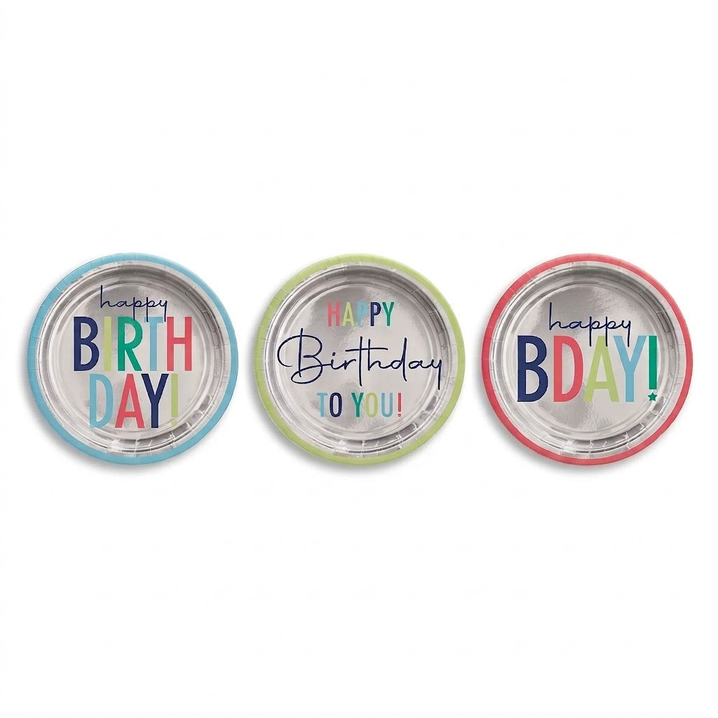 Vibrant 7" Happy Birthday Round Plates - Assorted Designs