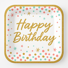 Wish Big Birthday Square Paper Plates, 9-Inch, 18-Pack