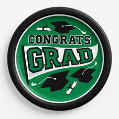 True to Your School "Congrats Grad" Green Round 8.5" Paper Plates - 20 Pack