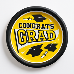 True to Your School 8.5" Graduation Round Plates - Yellow, 20 Pack