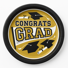 "Congrats Grad" Gold Round Paper Plates, 8.5-Inch, 20-Pack