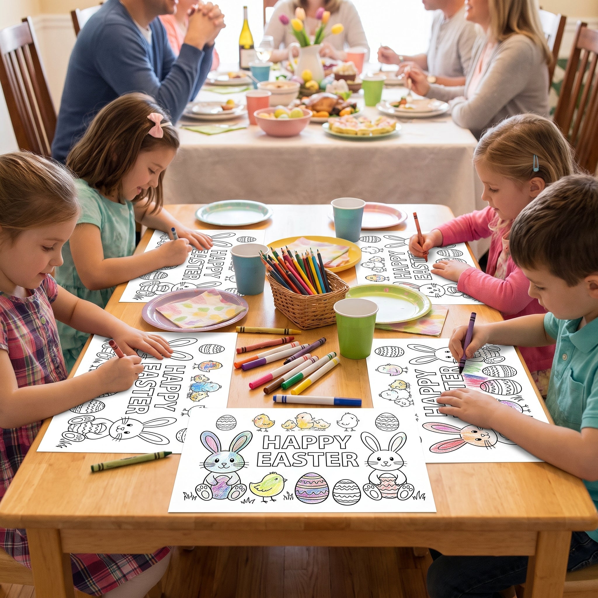 "Happy Easter" Kids Coloring Placemats - 24 Pack