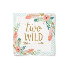 Boho Girl 2nd Birthday Party Napkins - 6.5 In. x 6.5 In. - "Two Wild" Gold Design, Pack of 16