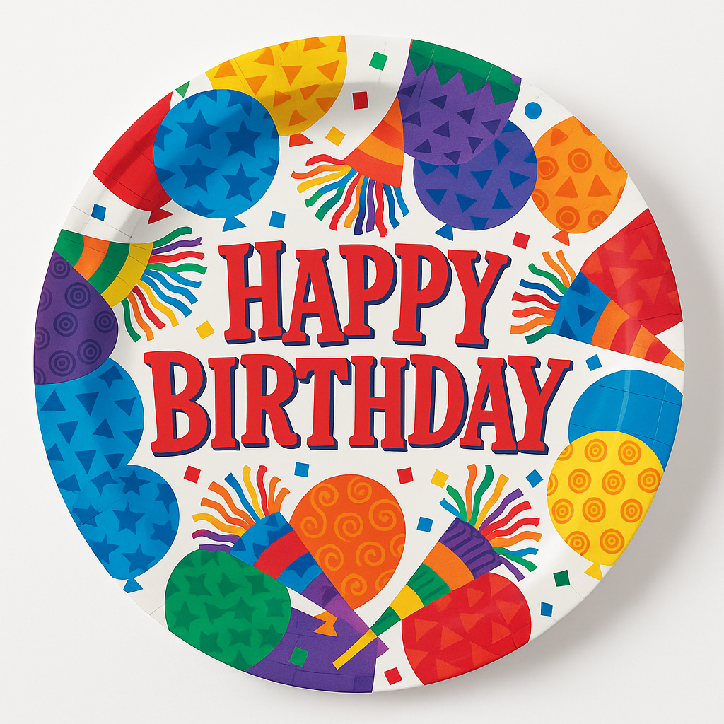 Colorful Happy Birthday Plates - 9-Inch, 8-Pack