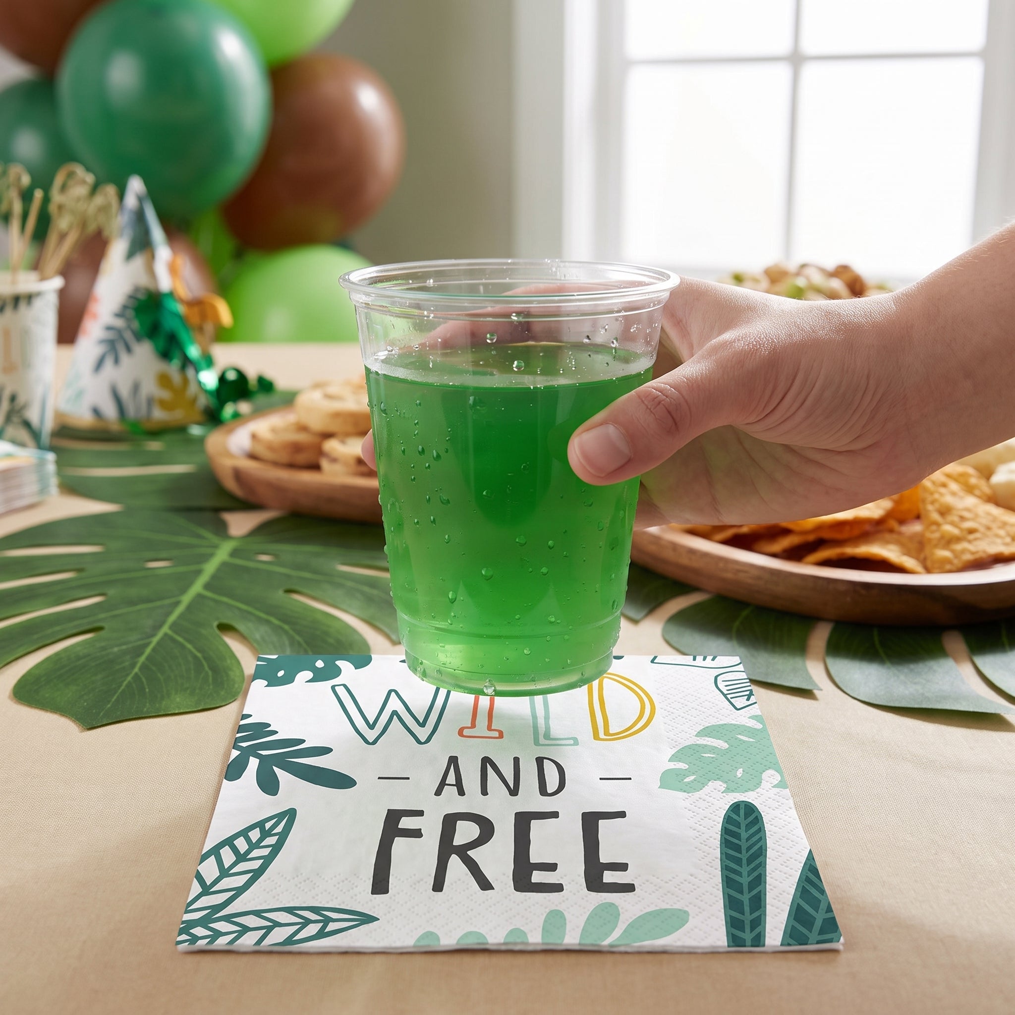 Get Wild Jungle Beverage Napkins - "Wild & Free!" Design, 16-Pack - 5 In. X 5 In.