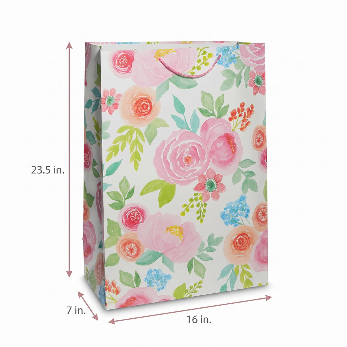 Elegant Floral Gift Bag with Watercolor Roses - Large 23.5-Inch