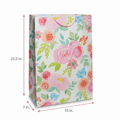 Elegant Floral Gift Bag with Watercolor Roses - Large 23.5-Inch