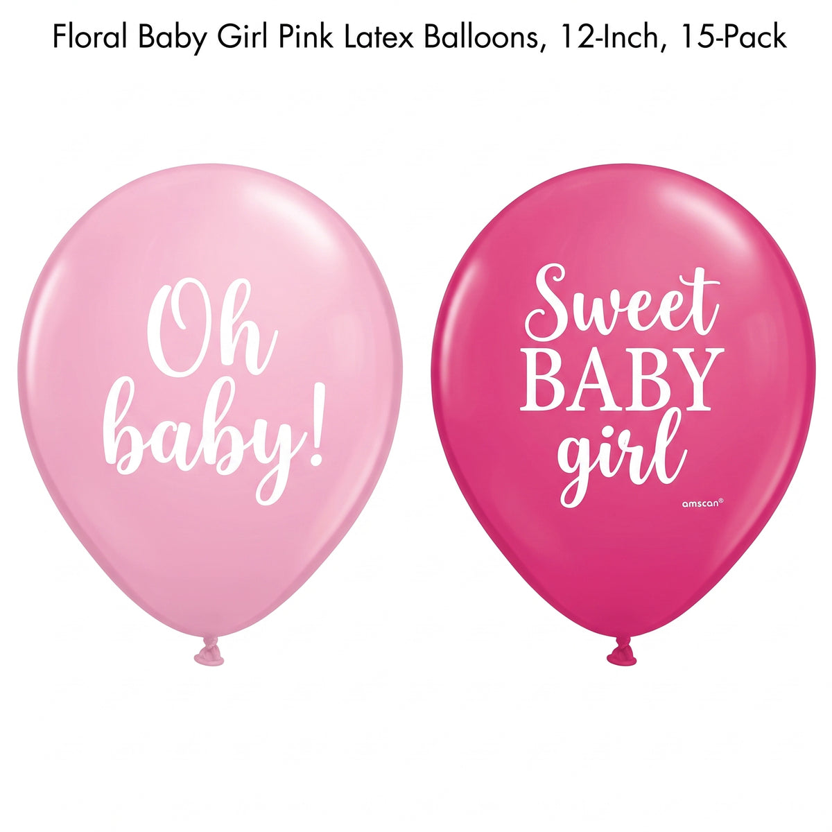 Floral Baby Girl Pink Latex Balloons, 12-Inch, 15-Pack