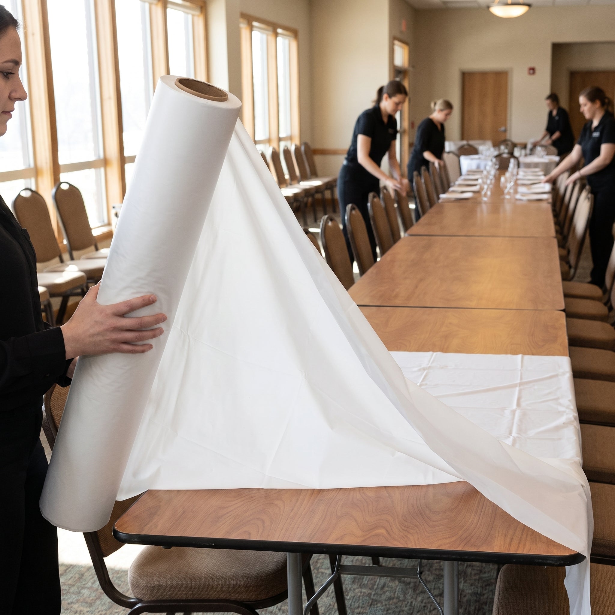 White Plastic Table Cover Roll - 40" x 100' for Events