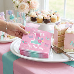 Butterfly Garden 1st Birthday Beverage Napkins - 5 In. X 5 In.