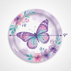 Butterfly Flutter 9" Round Paper Plates - 8 Pack