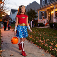 Girls' Wonder Woman Costume with Tiara and Gauntlets - Child M (8-10)