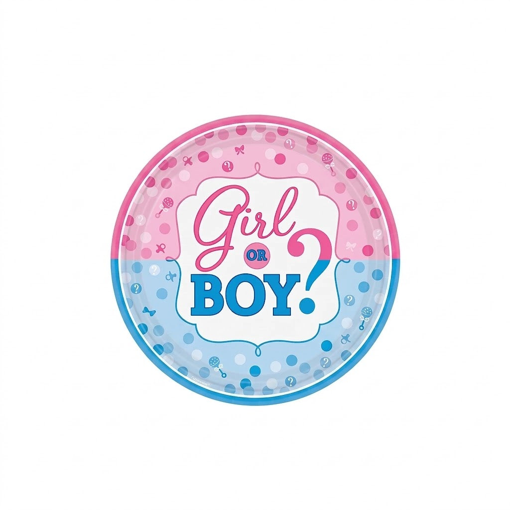 "Girl or Boy?" 10.5" Gender Reveal Paper Plates - 8 Pack