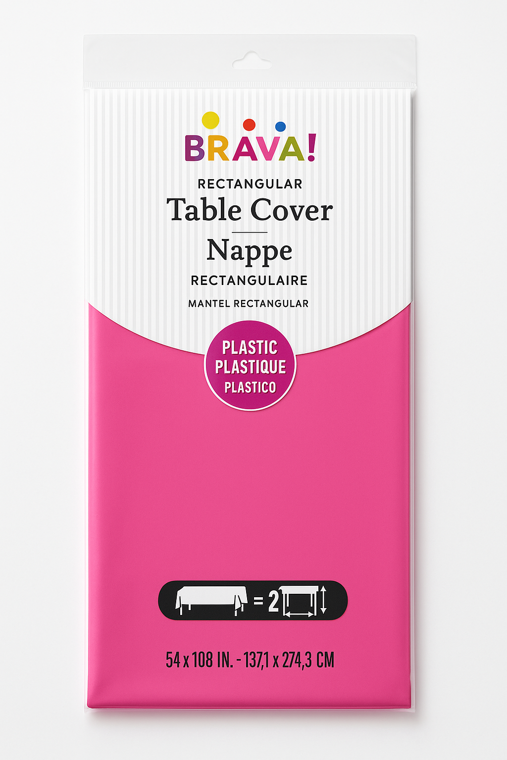 Bright Pink Plastic Table Cover - 54" x 108"
