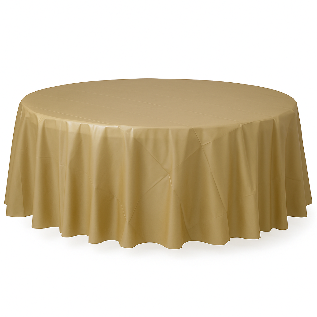 Elegant Gold Round Plastic Table Cover - 84"