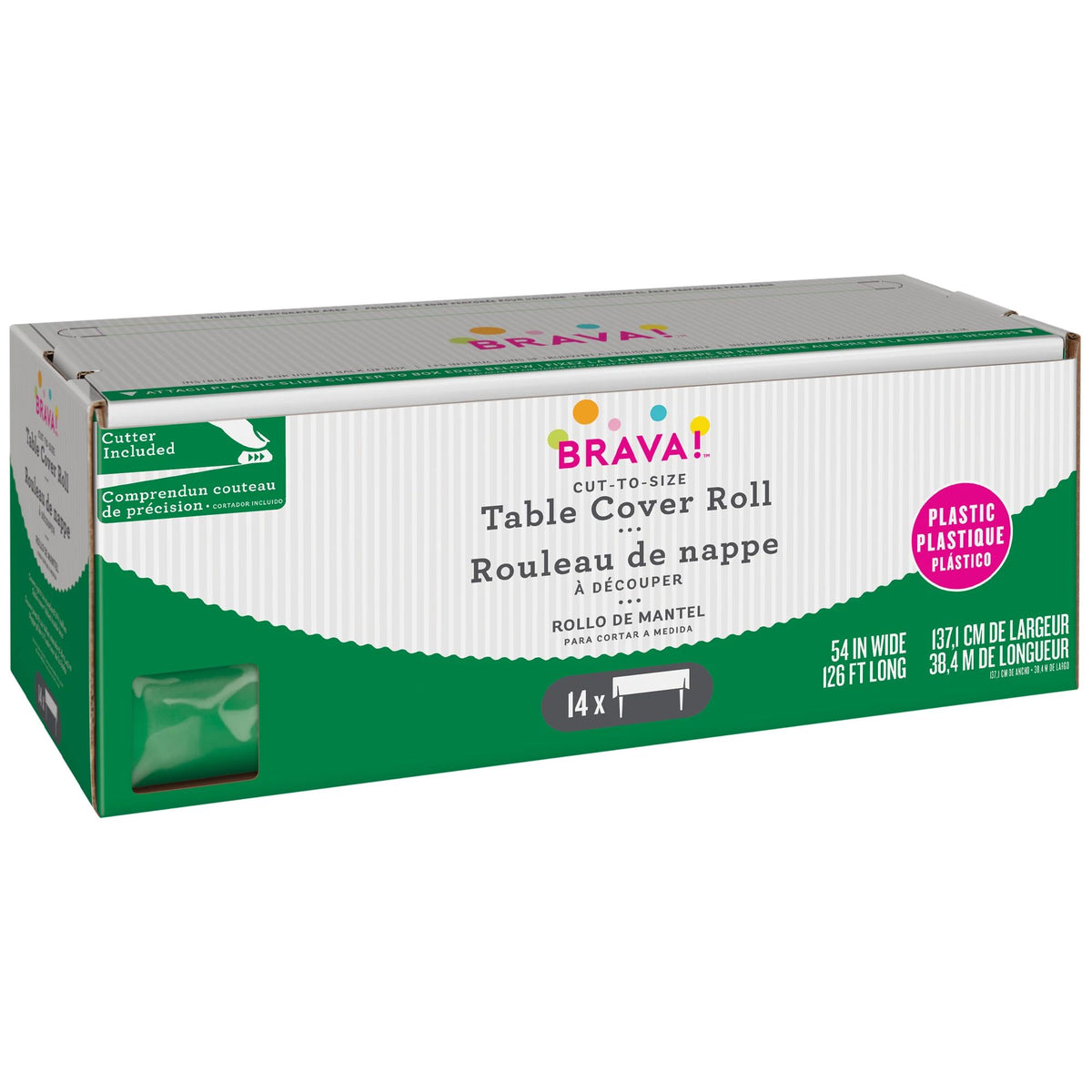 Festive Green Plastic Table Cover Roll with Cutter - 54 x 126 ft