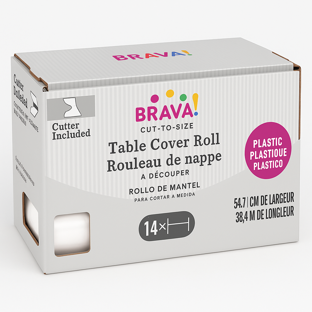 Frosted White Plastic Table Cover Roll with Cutter, 40" x 126'