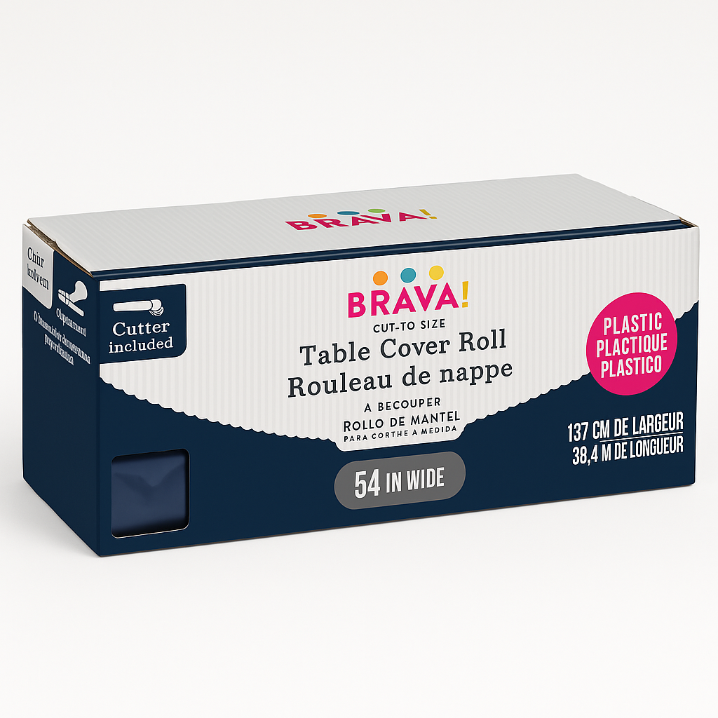 True Navy Plastic Table Cover Roll with Built-In Slide Cutter - 54 in x 126 ft