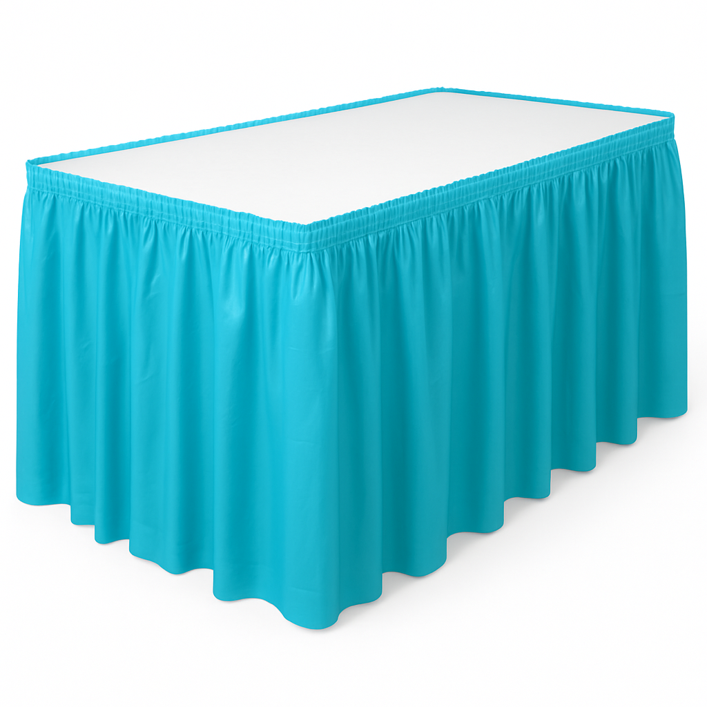 Caribbean Blue Plastic Table Skirt
