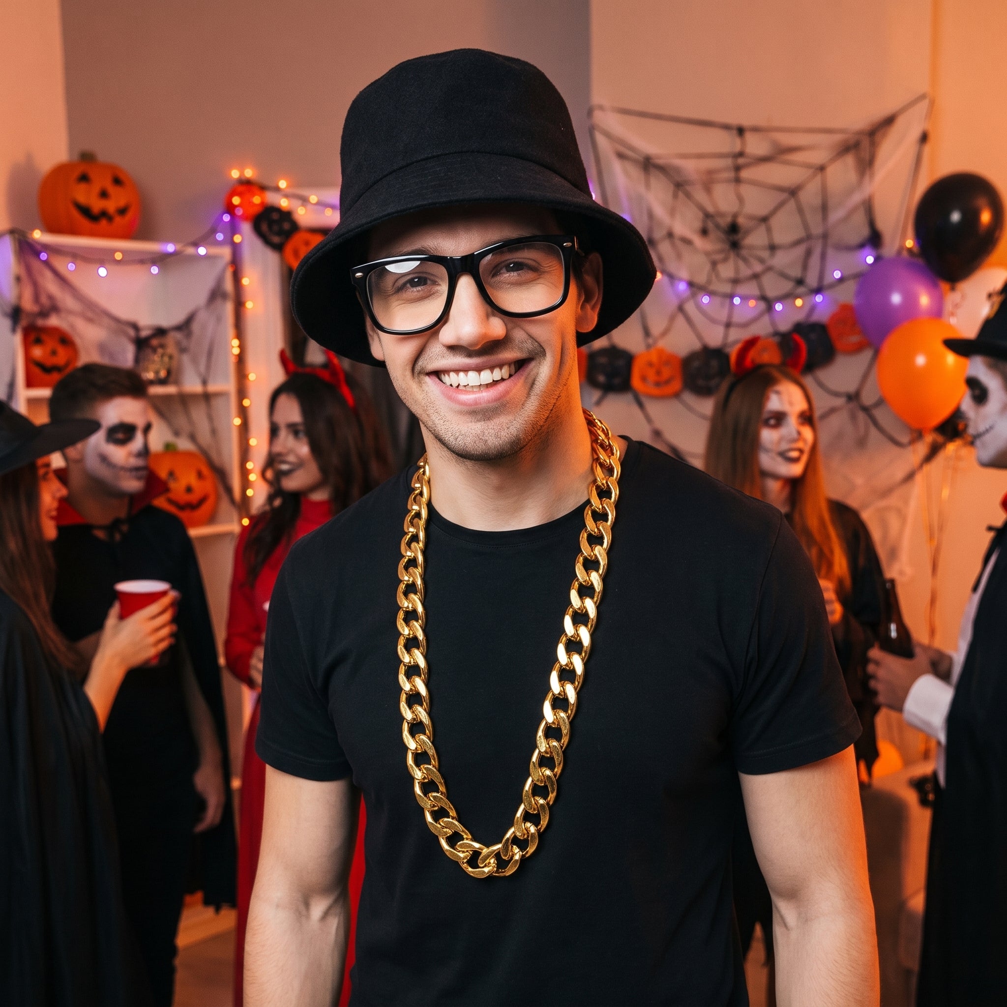 1980s Old School Rapper Costume Kit with Hat, Glasses & Chain