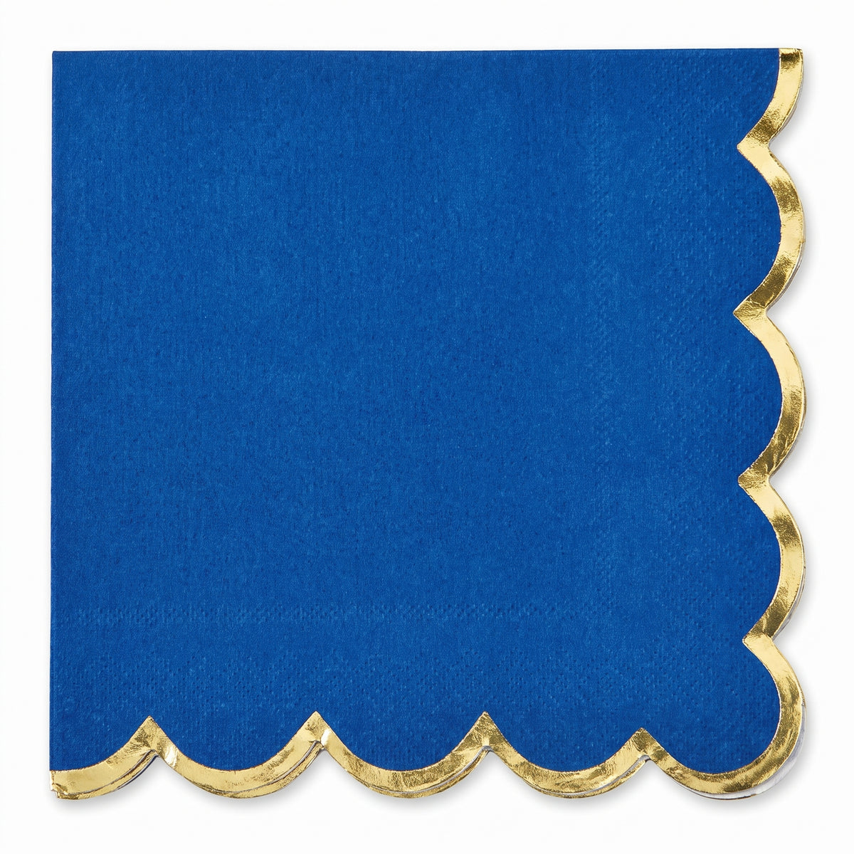 Royal Blue Scalloped Luncheon Napkins - 6.5 In. x 6.5 In. with Gold Trim