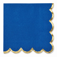 Royal Blue Scalloped Luncheon Napkins - 6.5 In. x 6.5 In. with Gold Trim