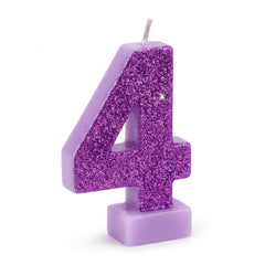 Purple Glitter Number 4 Birthday Candle