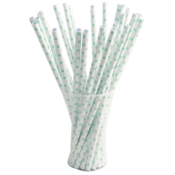 Small Mint Polka Dot Paper Straws | 100 Count