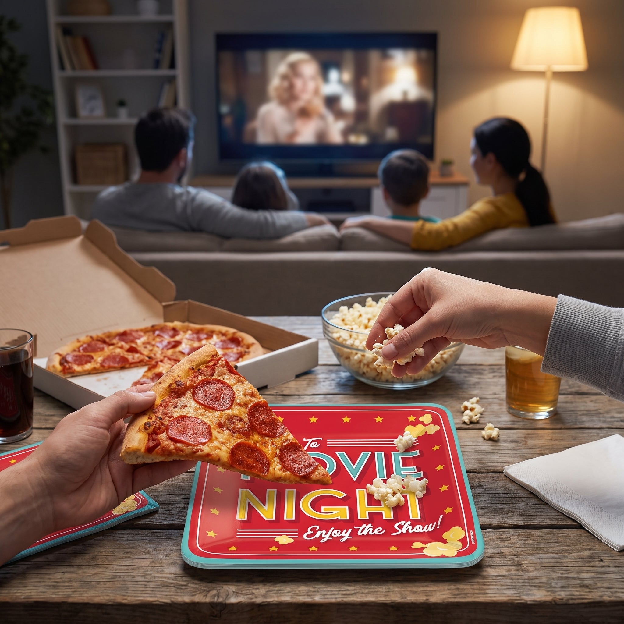 Movie Night Square Paper Dinner Plates - 10-Inch, 20-Pack - 10 in.