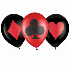 Casino Theme Printed Latex Balloons, Black & Red, 6-Pack