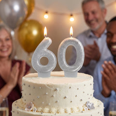 Glitter Silver "60" Birthday Candles Set