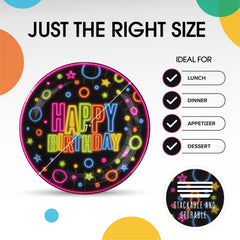 7 In. Neon Birthday Print Paper Plates - 50 Ct.