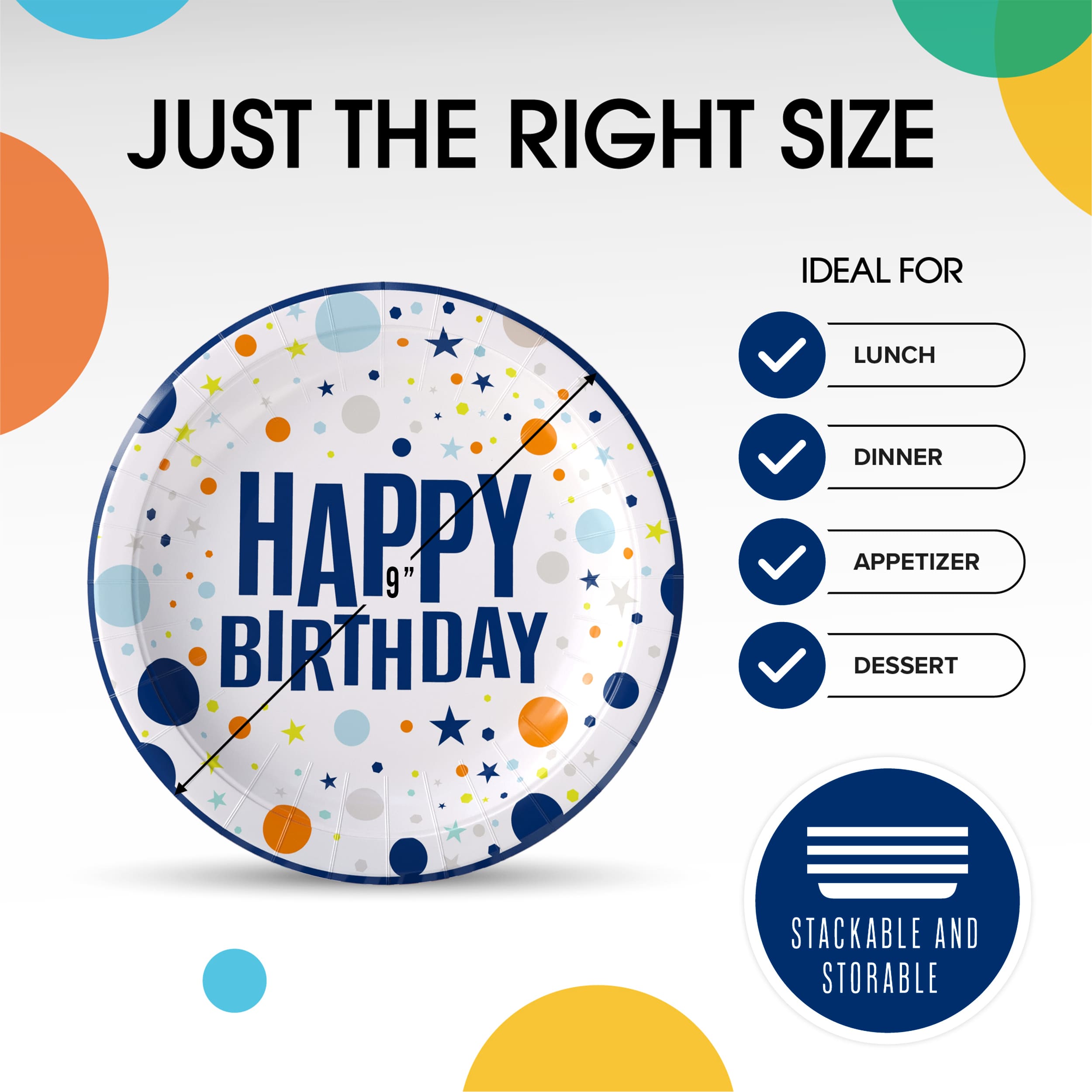 9 In. Blue Birthday Print Paper Plates - 50 Ct.| Case of 20