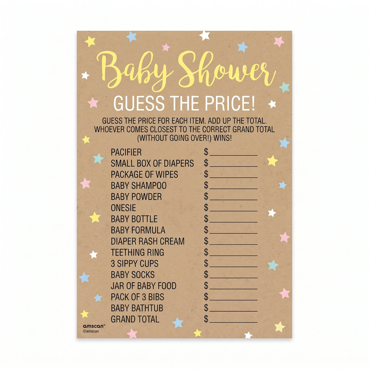 Guess the Price Baby Shower Game - 24 Fun Cards
