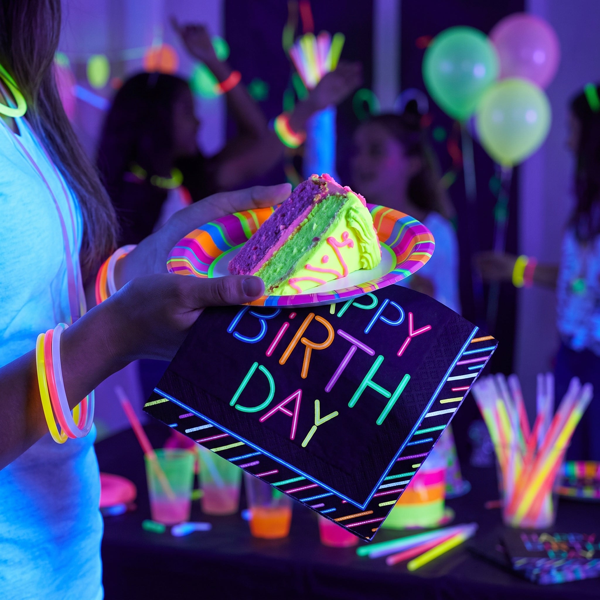 Neon Happy Birthday Luncheon Napkins - 6.5 In. x 6.5 In.