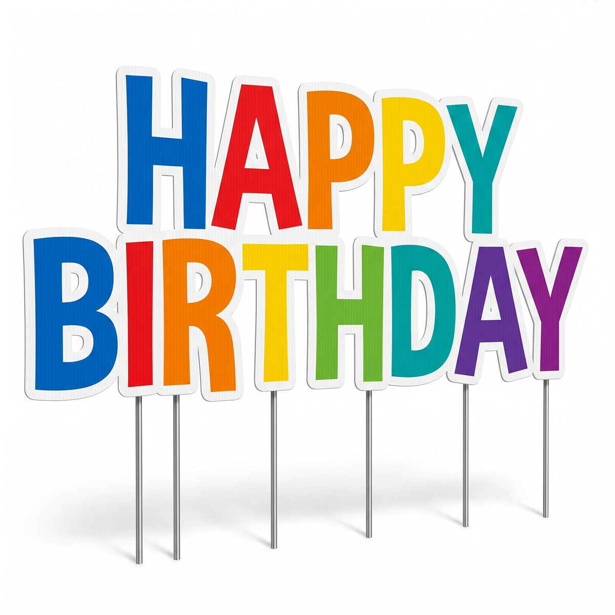 Colorful "Happy Birthday" Yard Sign with Stakes